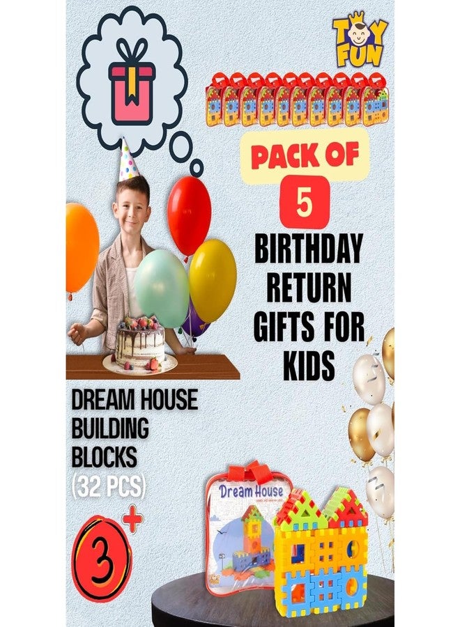 TOY FUN Pack of 5 Dream House Building Toy Blocks - 32 Pieces, Perfect DIY Birthday Return Gift for Kids Aged 3-10, Multicolor, Non-Toxic - Image 3